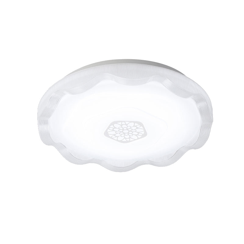 Scalloped Metal Ceiling Flush with Acrylic Diffuser in White/Blue/Gold - LED Flush Light Fixture for Bedrooms - 16"/19.5" Diameter - Warm/White Lighting