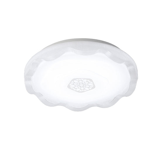 Scalloped Metal Ceiling Flush with Acrylic Diffuser in White/Blue/Gold - LED Flush Light Fixture for Bedrooms - 16"/19.5" Diameter - Warm/White Lighting