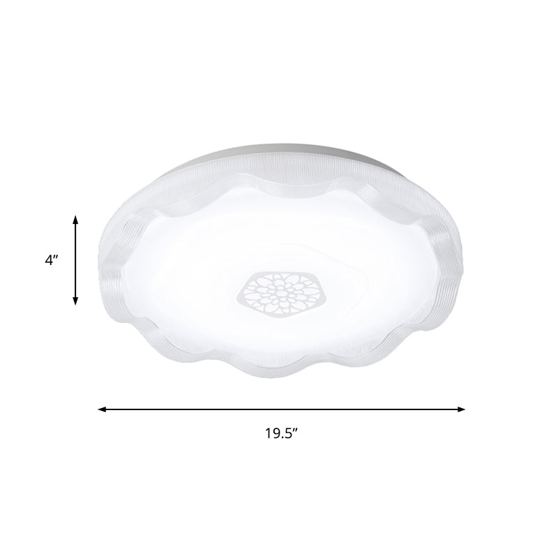 Scalloped Metal Ceiling Flush with Acrylic Diffuser in White/Blue/Gold - LED Flush Light Fixture for Bedrooms - 16"/19.5" Diameter - Warm/White Lighting