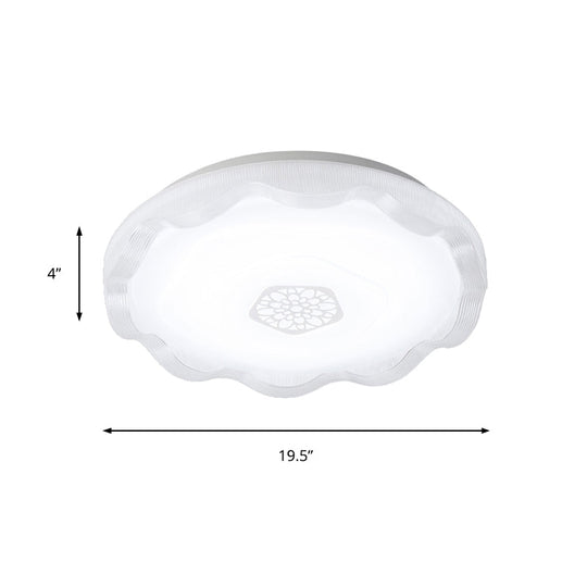 Scalloped Metal Ceiling Flush with Acrylic Diffuser in White/Blue/Gold - LED Flush Light Fixture for Bedrooms - 16"/19.5" Diameter - Warm/White Lighting