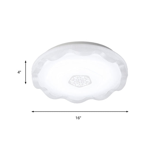 Scalloped Metal Ceiling Flush with Acrylic Diffuser in White/Blue/Gold - LED Flush Light Fixture for Bedrooms - 16"/19.5" Diameter - Warm/White Lighting