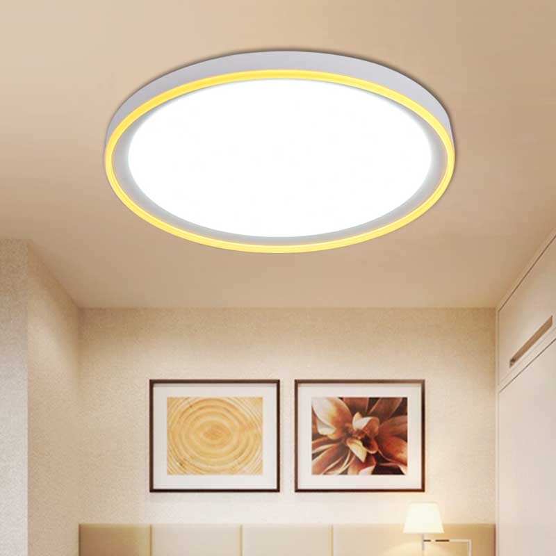 16"/19.5" Nordic Metal Round Flush Light with Acrylic Shade - White/Pink/Yellow LED Ceiling Fixture for Bedroom