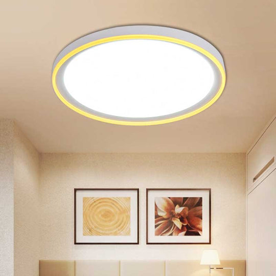 16"/19.5" Nordic Metal Round Flush Light with Acrylic Shade - White/Pink/Yellow LED Ceiling Fixture for Bedroom