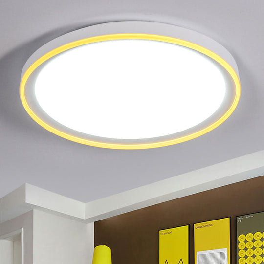 16"/19.5" Nordic Metal Round Flush Light with Acrylic Shade - White/Pink/Yellow LED Ceiling Fixture for Bedroom