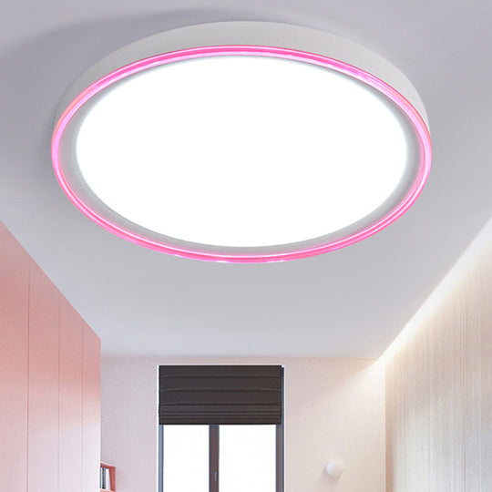 16"/19.5" Nordic Metal Round Flush Light with Acrylic Shade - White/Pink/Yellow LED Ceiling Fixture for Bedroom