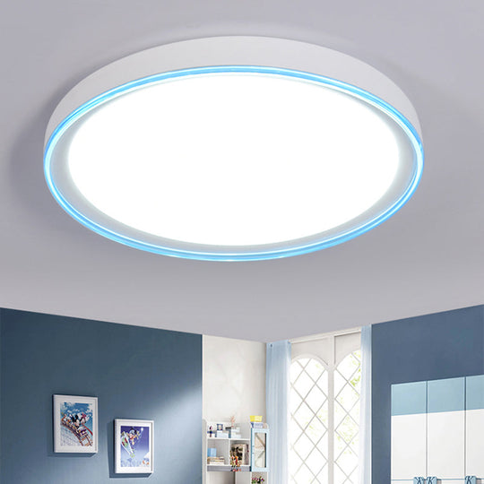 16"/19.5" Nordic Metal Round Flush Light with Acrylic Shade - White/Pink/Yellow LED Ceiling Fixture for Bedroom