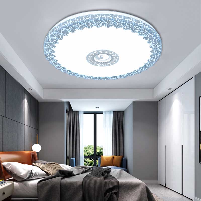Modern LED Flush Mount Ceiling Light with Acrylic Shade in White/Blue/Gold Crackle Finish - Bedroom Lighting, 15"/19" Size, Warm/White Glow