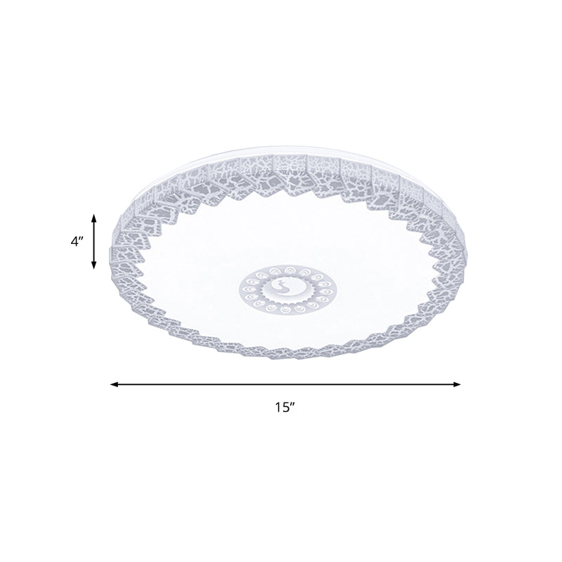 Modern LED Flush Mount Ceiling Light with Acrylic Shade in White/Blue/Gold Crackle Finish - Bedroom Lighting, 15"/19" Size, Warm/White Glow