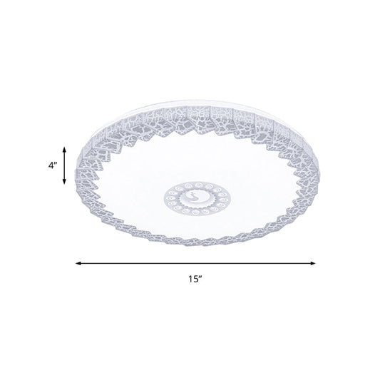 Modern LED Flush Mount Ceiling Light with Acrylic Shade in White/Blue/Gold Crackle Finish - Bedroom Lighting, 15"/19" Size, Warm/White Glow