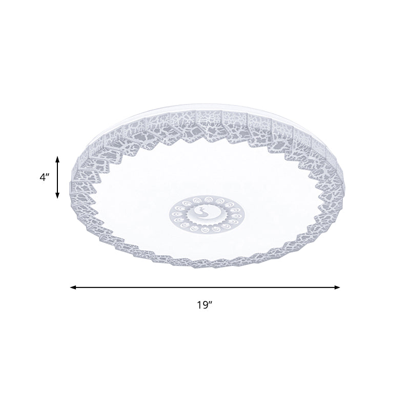 Modern LED Flush Mount Ceiling Light with Acrylic Shade in White/Blue/Gold Crackle Finish - Bedroom Lighting, 15"/19" Size, Warm/White Glow
