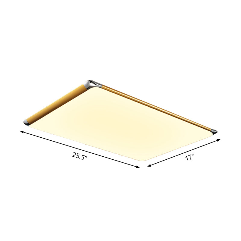 Plafonnier LED rectangulaire en métal doré de 25,5"/36" pour salon avec abat-jour en acrylique - Chaud/blanc