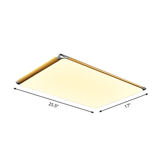 Plafonnier LED rectangulaire en métal doré de 25,5"/36" pour salon avec abat-jour en acrylique - Chaud/blanc