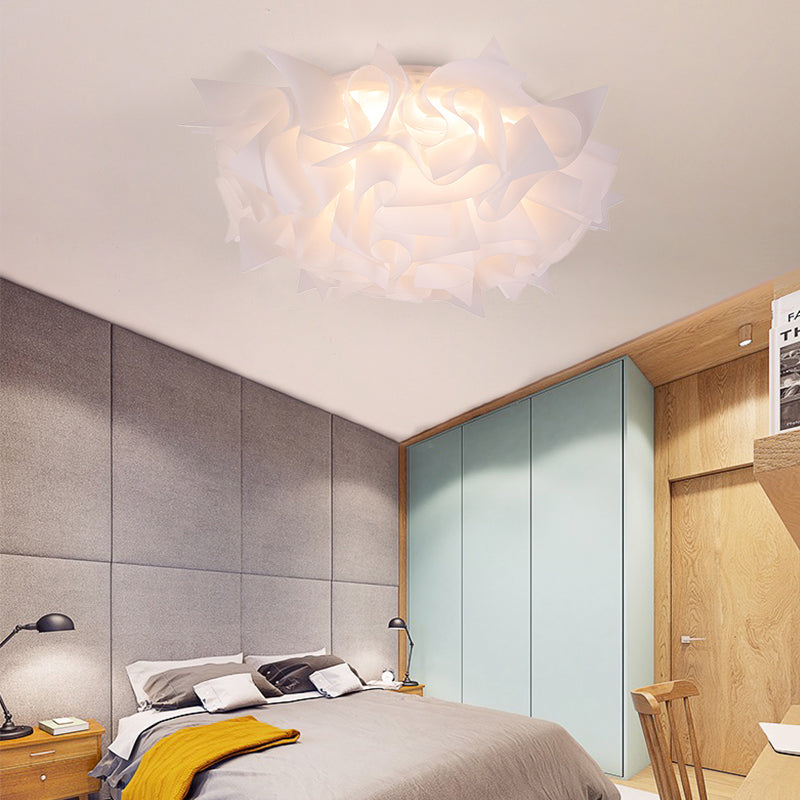 Nordic Flush Mount LED Light with Twist Acrylic Shade for Bedroom in White/Brown - 3 Gear Ceiling Mount