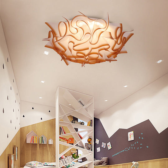 Nordic Flush Mount LED Light with Twist Acrylic Shade for Bedroom in White/Brown - 3 Gear Ceiling Mount