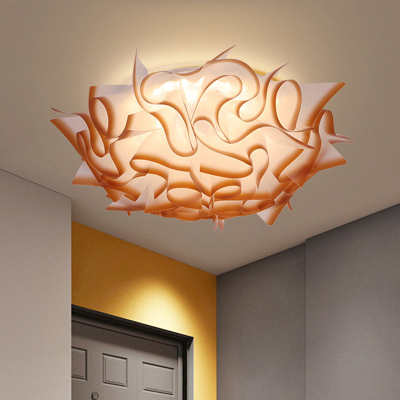 Nordic Flush Mount LED Light with Twist Acrylic Shade for Bedroom in White/Brown - 3 Gear Ceiling Mount