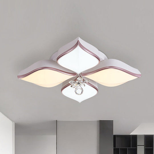 Contemporary Flower Ceiling Mounted Fixture: Acrylic Flush Ceiling Light in White with Crystal Drop for Living Room