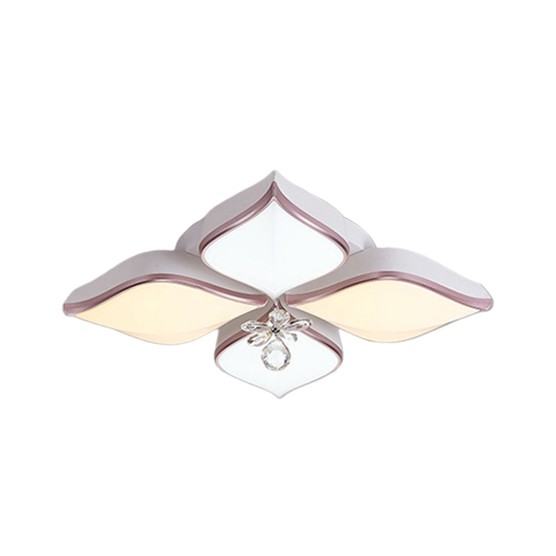 Contemporary Flower Ceiling Mounted Fixture: Acrylic Flush Ceiling Light in White with Crystal Drop for Living Room