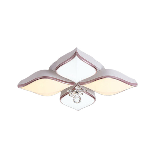 Contemporary Flower Ceiling Mounted Fixture: Acrylic Flush Ceiling Light in White with Crystal Drop for Living Room