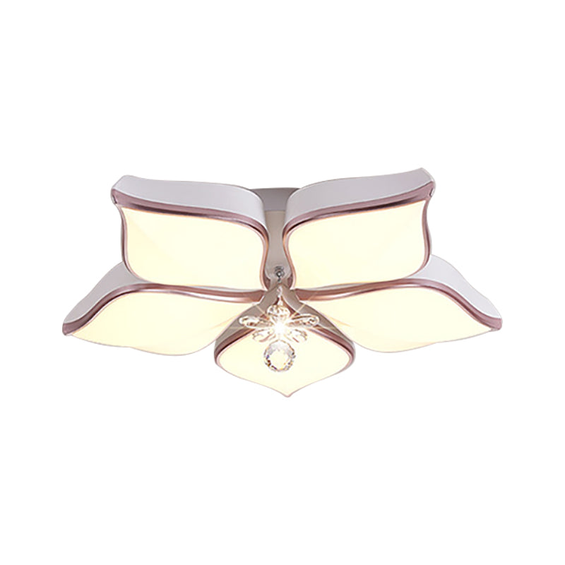 Contemporary Flower Ceiling Mounted Fixture: Acrylic Flush Ceiling Light in White with Crystal Drop for Living Room