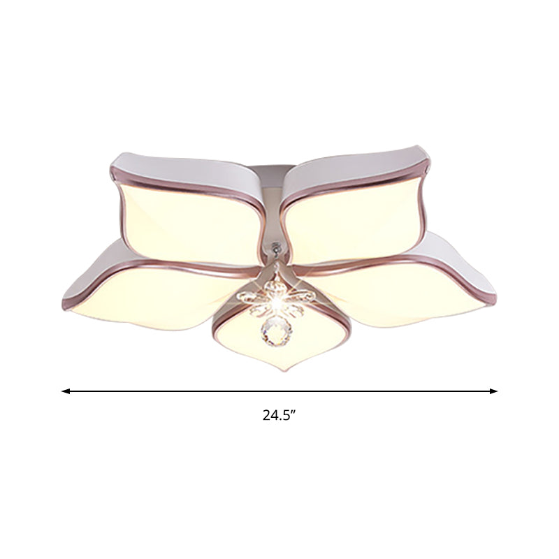 Contemporary Flower Ceiling Mounted Fixture: Acrylic Flush Ceiling Light in White with Crystal Drop for Living Room