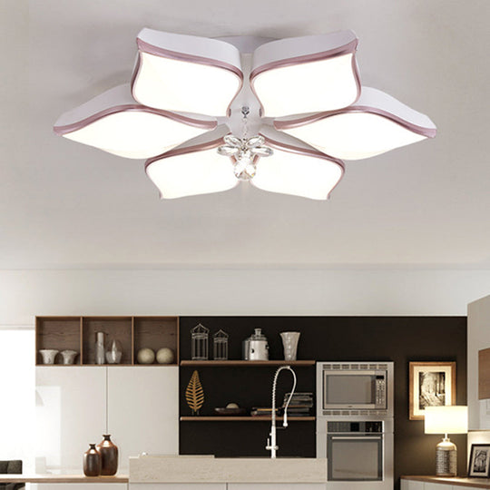 Contemporary Flower Ceiling Mounted Fixture: Acrylic Flush Ceiling Light in White with Crystal Drop for Living Room