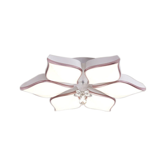 Contemporary Flower Ceiling Mounted Fixture: Acrylic Flush Ceiling Light in White with Crystal Drop for Living Room