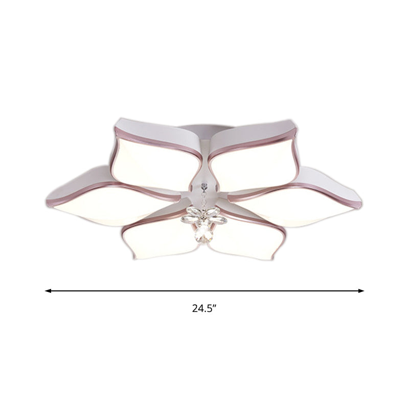 Contemporary Flower Ceiling Mounted Fixture: Acrylic Flush Ceiling Light in White with Crystal Drop for Living Room