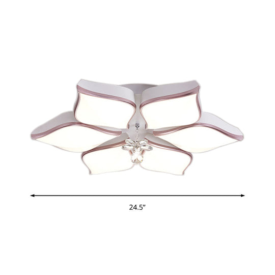 Contemporary Flower Ceiling Mounted Fixture: Acrylic Flush Ceiling Light in White with Crystal Drop for Living Room