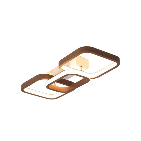 Simple Square Flush Mount Ceiling Lamp - Brown/Warm White - 2/3/4 Heads - Ideal for Hallways