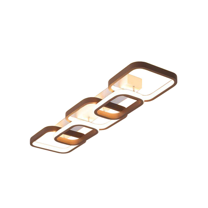 Simple Square Flush Mount Ceiling Lamp - Brown/Warm White - 2/3/4 Heads - Ideal for Hallways