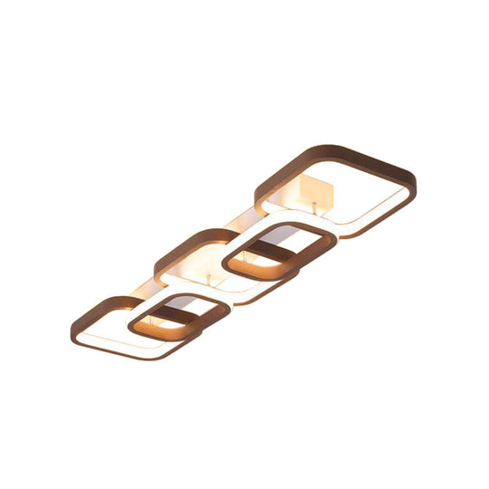 Simple Square Flush Mount Ceiling Lamp - Brown/Warm White - 2/3/4 Heads - Ideal for Hallways