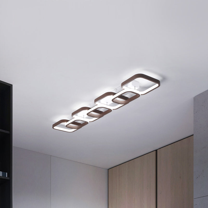 Simple Square Flush Mount Ceiling Lamp - Brown/Warm White - 2/3/4 Heads - Ideal for Hallways