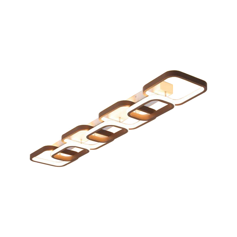 Simple Square Flush Mount Ceiling Lamp - Brown/Warm White - 2/3/4 Heads - Ideal for Hallways