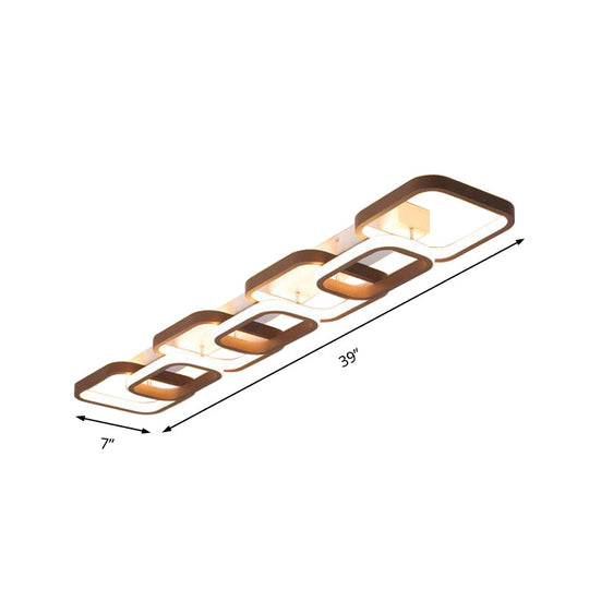 Simple Square Flush Mount Ceiling Lamp - Brown/Warm White - 2/3/4 Heads - Ideal for Hallways