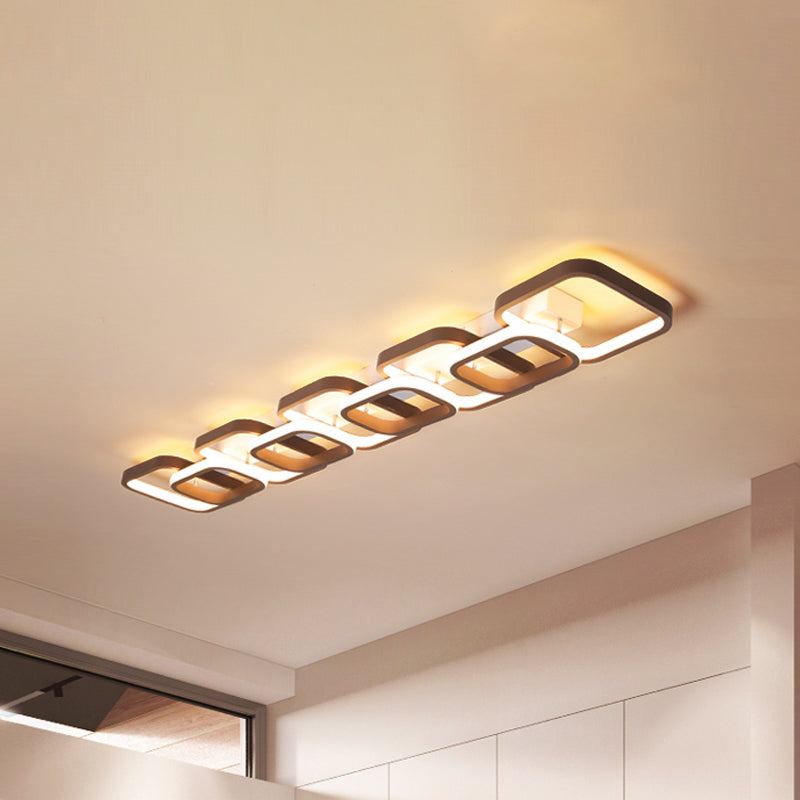 Simple Square Flush Mount Ceiling Lamp - Brown/Warm White 2/3/4 Heads Ideal For Hallways 5 / Brown