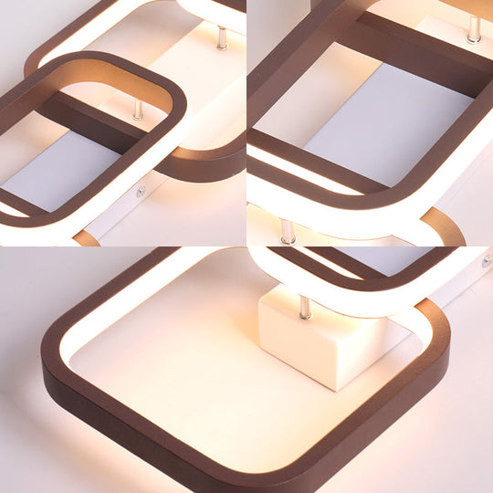 Simple Square Flush Mount Ceiling Lamp - Brown/Warm White - 2/3/4 Heads - Ideal for Hallways