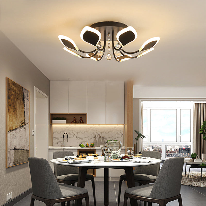 Leaf Acrylic Shade Sputnik Flush Mount Ceiling Light - Modern 8/10/12 Lights - White/Black - Bedroom Fixture in White/Warm