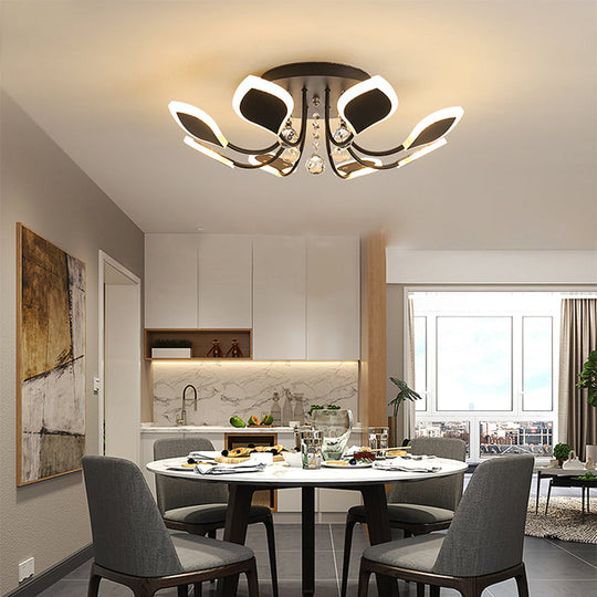 Leaf Acrylic Shade Sputnik Flush Mount Ceiling Light - Modern 8/10/12 Lights - White/Black - Bedroom Fixture in White/Warm