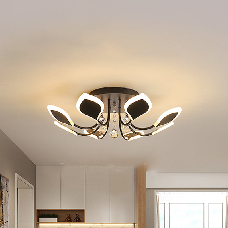 Leaf Acrylic Shade Sputnik Flush Mount Ceiling Light - Modern 8/10/12 Lights - White/Black - Bedroom Fixture in White/Warm