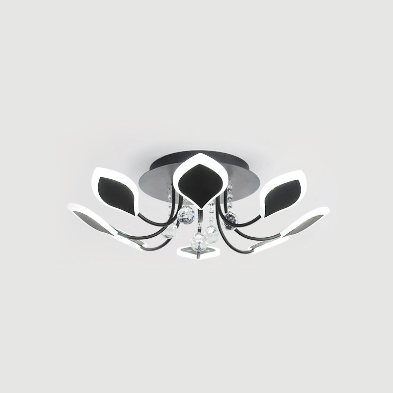 Leaf Acrylic Shade Sputnik Flush Mount Ceiling Light - Modern 8/10/12 Lights - White/Black - Bedroom Fixture in White/Warm