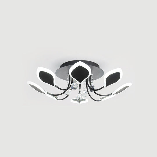 Leaf Acrylic Shade Sputnik Flush Mount Ceiling Light - Modern 8/10/12 Lights - White/Black - Bedroom Fixture in White/Warm
