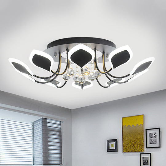 Leaf Acrylic Shade Sputnik Flush Mount Ceiling Light - Modern 8/10/12 Lights - White/Black - Bedroom Fixture in White/Warm
