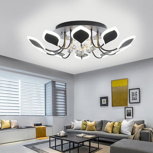 Leaf Acrylic Shade Sputnik Flush Mount Ceiling Light - Modern 8/10/12 Lights - White/Black - Bedroom Fixture in White/Warm