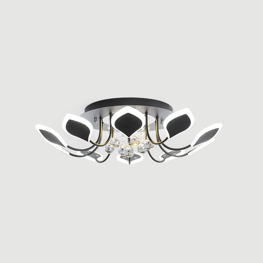 Leaf Acrylic Shade Sputnik Flush Mount Ceiling Light - Modern 8/10/12 Lights - White/Black - Bedroom Fixture in White/Warm