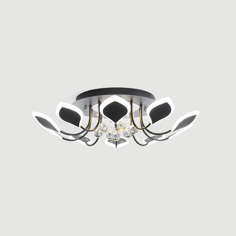 Leaf Acrylic Shade Sputnik Flush Mount Ceiling Light - Modern 8/10/12 Lights White/Black Bedroom