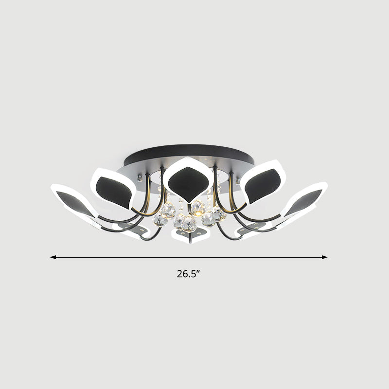 Leaf Acrylic Shade Sputnik Flush Mount Ceiling Light - Modern 8/10/12 Lights - White/Black - Bedroom Fixture in White/Warm