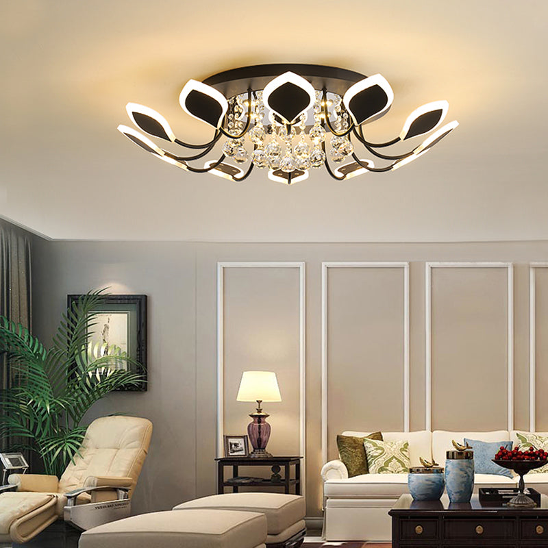 Leaf Acrylic Shade Sputnik Flush Mount Ceiling Light - Modern 8/10/12 Lights - White/Black - Bedroom Fixture in White/Warm