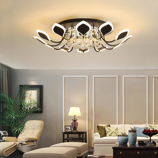 Leaf Acrylic Shade Sputnik Flush Mount Ceiling Light - Modern 8/10/12 Lights - White/Black - Bedroom Fixture in White/Warm