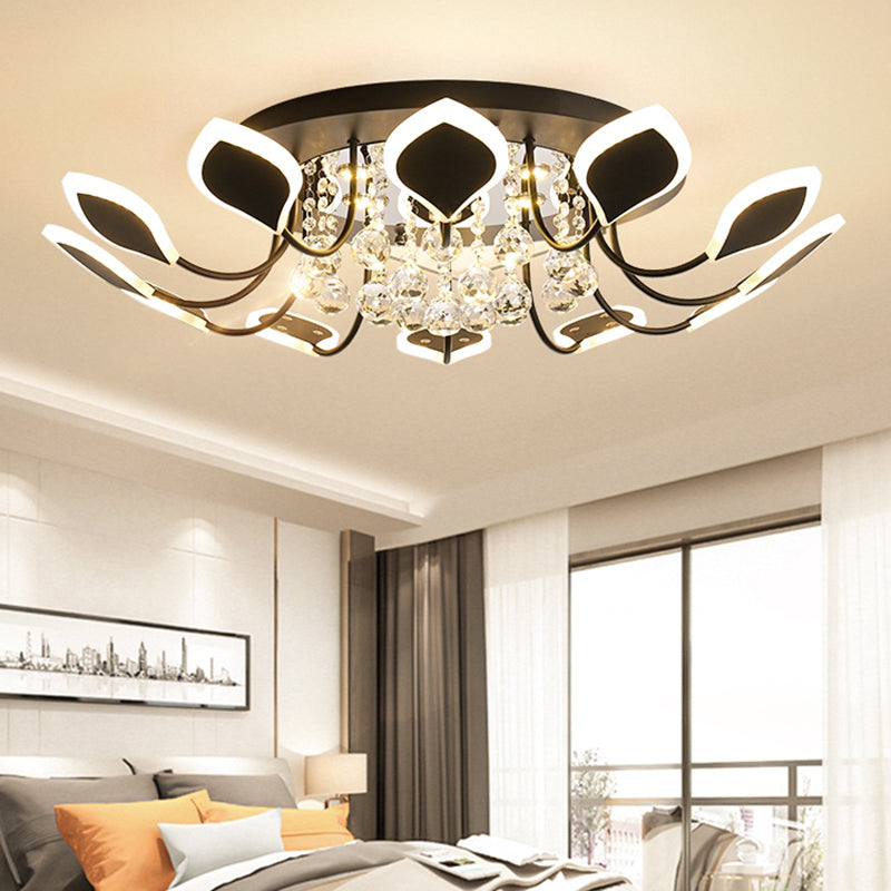 Leaf Acrylic Shade Sputnik Flush Mount Ceiling Light - Modern 8/10/12 Lights - White/Black - Bedroom Fixture in White/Warm