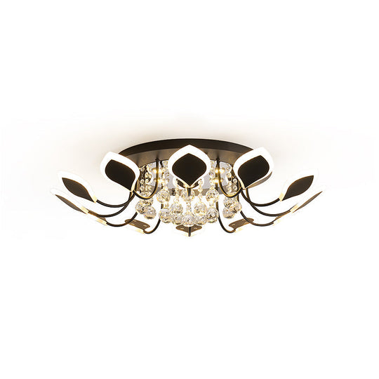 Leaf Acrylic Shade Sputnik Flush Mount Ceiling Light - Modern 8/10/12 Lights - White/Black - Bedroom Fixture in White/Warm